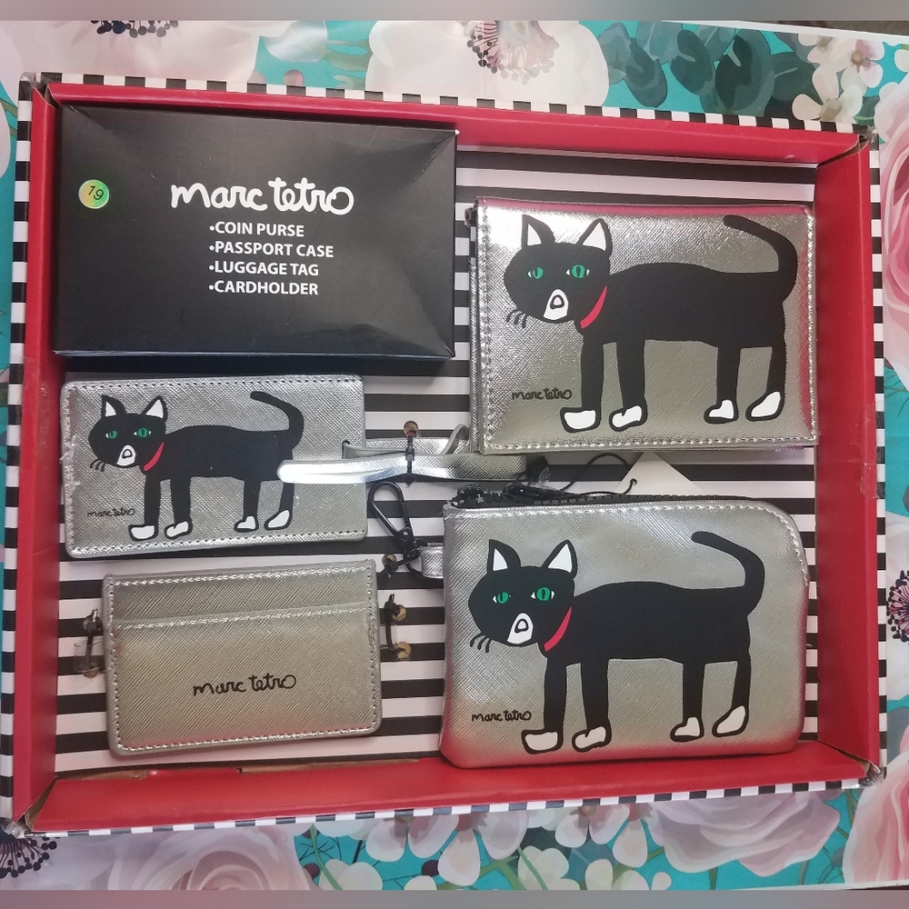 Marc Tetro 4pc Cat Luggage Accessory Travel Set NIB